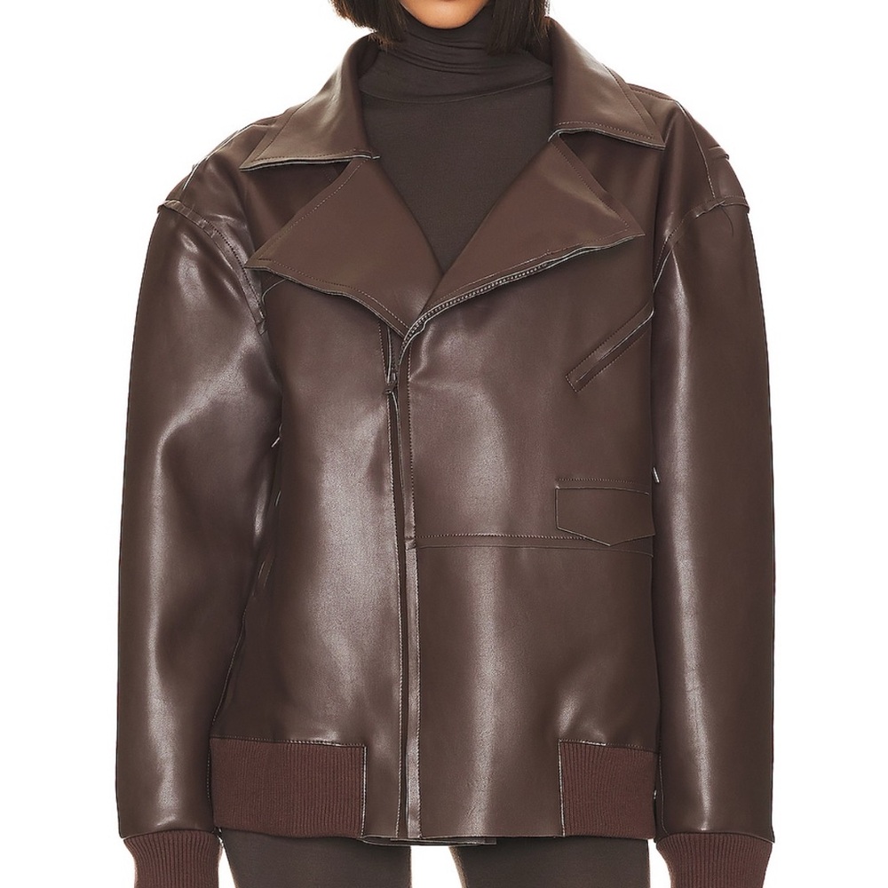 Norma Kamali Dark Brown Leather Jacket